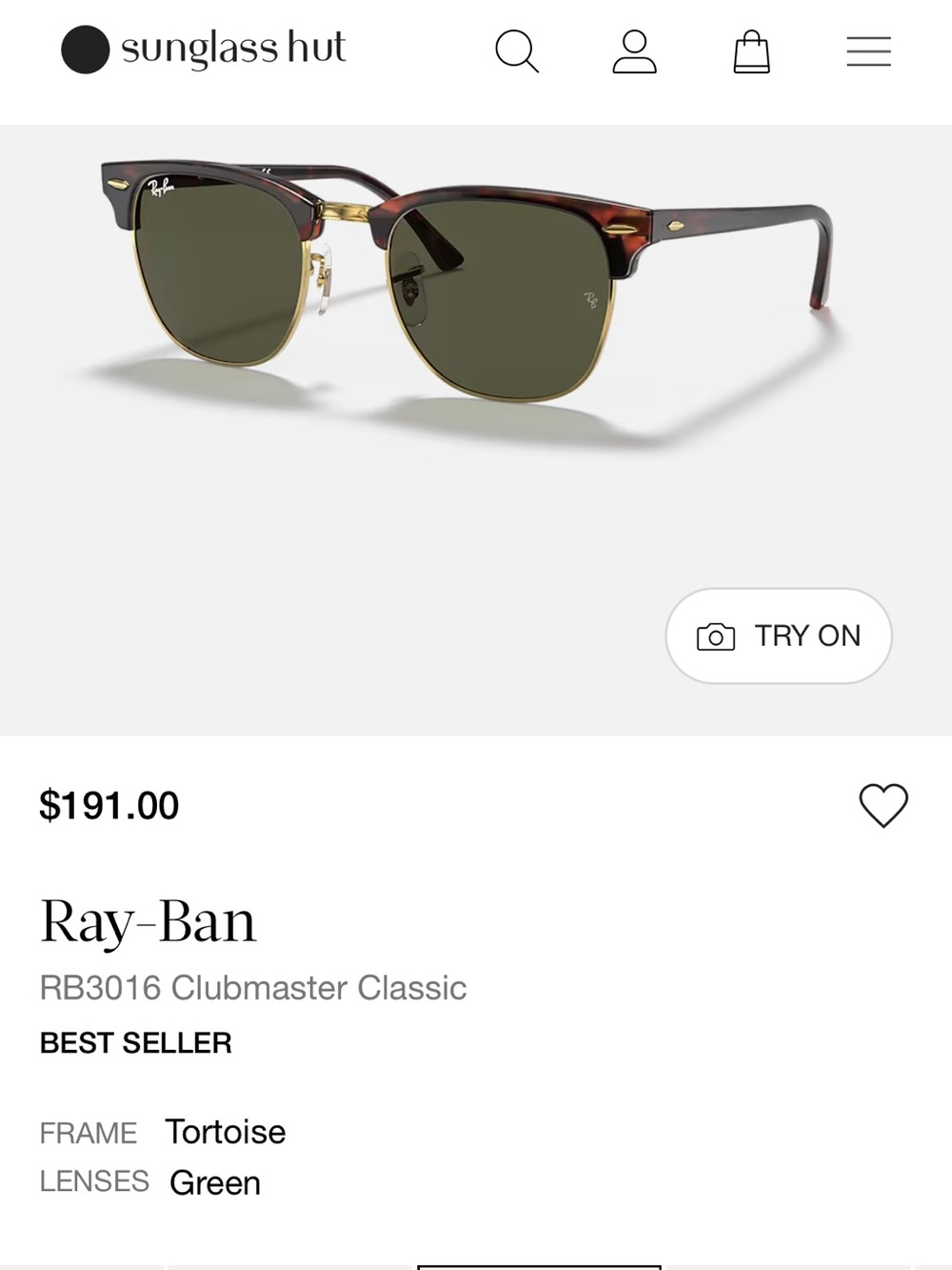 Ray-Ban Clubmaster Classic Sunglasses - Tortoise Frame, Green Lenses